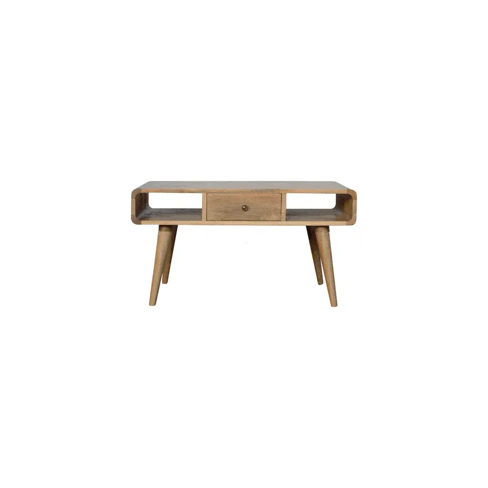 Curved Oak-Toned Mango Wood Coffee Table