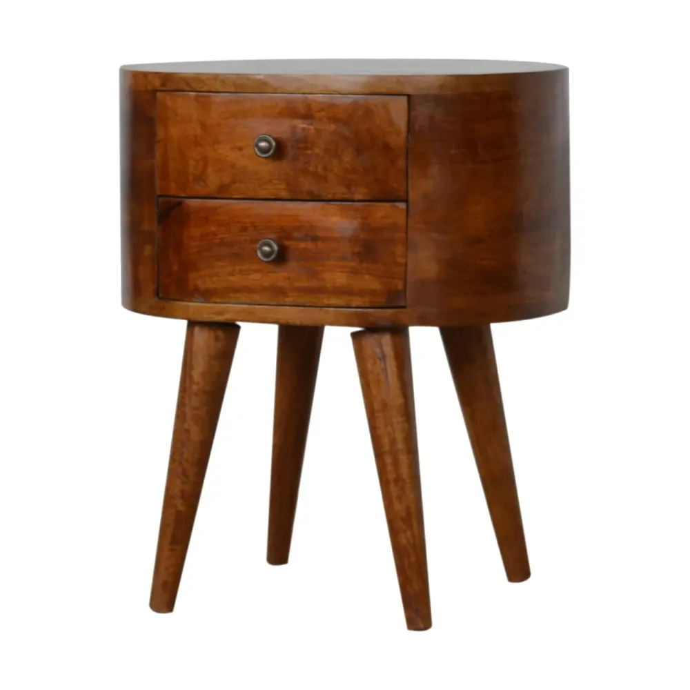 Rounded Chestnut Mango Wood Bedside Table