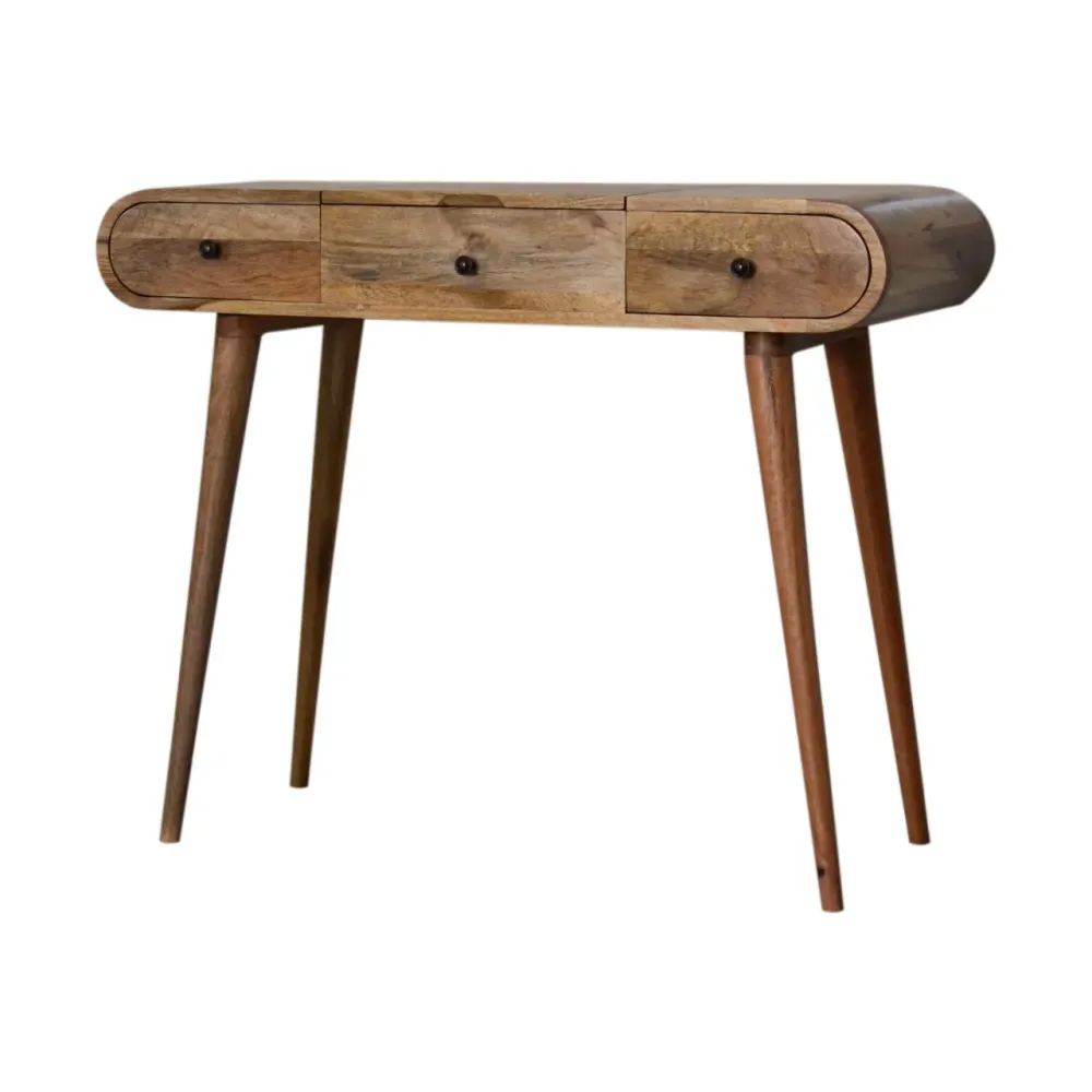 Oak-Toned Mango Wood Round Dressing Table