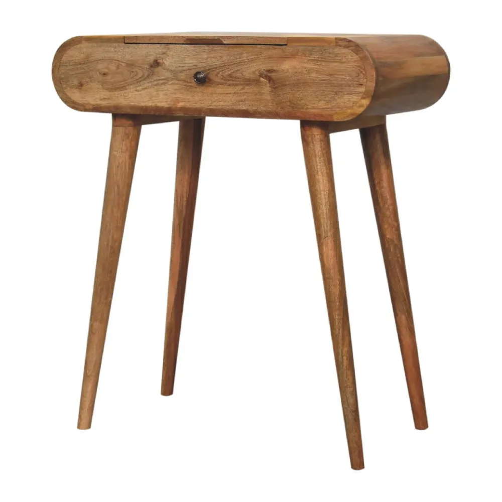 Mini Oak-Toned Round Dressing Table