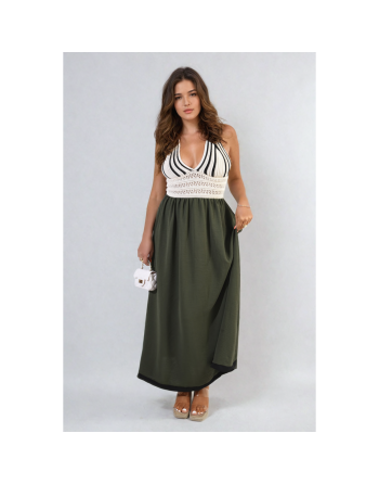 Saffron Halter Crochet Backless Maxi Dress