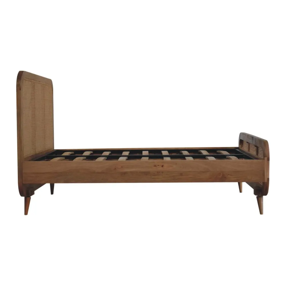 Oak-Toned Mango Wood Rattan Bed