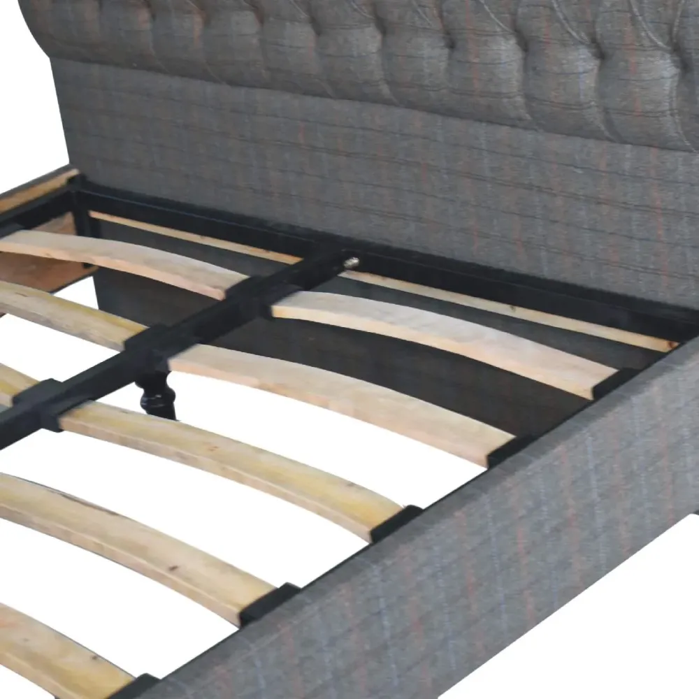 Multicoloured Tweed Upholstered Mango Wood Bed